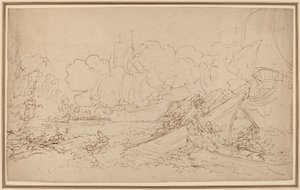 Studie for slaget ved La Hogue [recto] av Benjamin West
