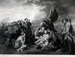 The Death of General Wolfe (1727-59) 1759, gravert av Augustin Legrand (gravering) (bundw-foto) (se også 105409, 124902 og 153197) av Benjamin West