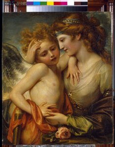 Venus trøster Amor stikk av en bie. (Venus trøster Amor stukket av en bie). Maleri av Benjamin West (1738-1820), olje på lerret
