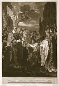 William I mottar Englands krone, gravert av George Noble, illustrasjon fra David Humes 