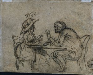 Kvinne og mann spillekort (verso) av Benjamin West