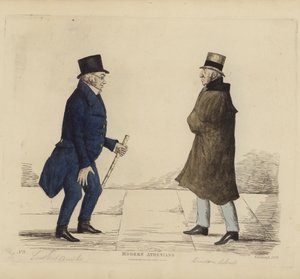 Eminente Edinburghians, også kjent som moderne athenere, generalløytnant George R Ainslie, Bindon Blood, Esq, of Cranacher (farget gravering) av Benjamin William Crombie