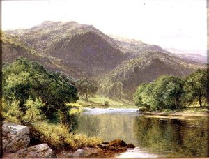 En elv i Nord-Wales (olje om bord) av Benjamin Williams Leader