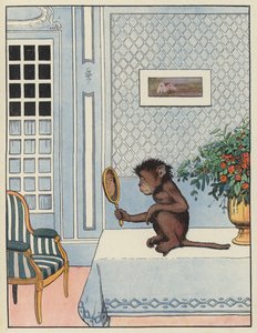 Monkey ser på speilbildet i et speil av Benjamin Rabier