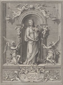 Madonna av Loreto, innenfor en nisje med en engel på hver side, 1650-1724. av Benoît Farjat