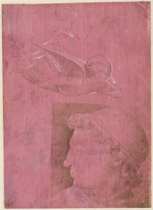 Head of a Man, Two Studies of a Womans Profile, and a Study of An Angel verso, ca. 1458. av Benozzo Gozzoli