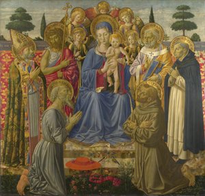 Jomfruen og barnet tronet blant engler og hellige, 1460-tallet