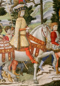 Lorenzo de Medici, den storslåtte 1449-92, som en av de tre kongene, detalj fra Journey of the Magi-syklusen i kapellet, ca. 1460 freskomaleri av 70619