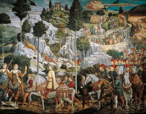 Prosesjon av Magi Kings til Betlehem, av Benozzo Gozzoli (1420-1497), freskomaleri, tempera og olje på veggen, kapellet Palazzo Medici Riccardi, Firenze av Benozzo di Lese di Sandro Gozzoli