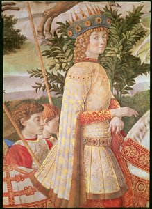 The Procession of the Magi, prosesjonen ledet av Lorenzo the Magnificent i form av Magus Caspar, detalj av Lorenzo de