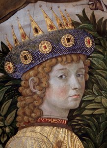The Voyage of the Magi Cortege des rois mages de Jerusalem a Bethleem kaller på italiensk "Viaggio dei Magi" eller "" Cavalcata dei Magi" Detalj av den unge magikeren i ansiktet til Laurent den Storslåtte (Laurent de Medici) (Prose av Benozzo di Lese di Sandro Gozzoli