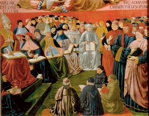 detalj fra Triumph of St Thomas Aquinas av Benozzo di Lese di Sandro Gozzoli