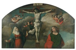 Korsfestelse med jomfruen og døperen Johannes av Benvenuto Tisi da Garofalo