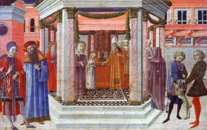 Presentasjon av Maria ved tempelet, detalj av predella av Benvenuto di Giovanni (1436-1518) av Benvenuto di Giovanni