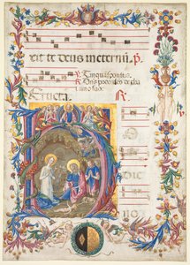 Single Leaf from an Antiphonary: Initial H[odie nobis] with The Nativity, 1471. av Benvenuto di Giovanni