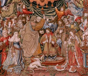 flamsk billedvev. Serien The Honours; Adel (La Nobleza). Fjerde billedvev i serien. Modelltegnere fra kretsen til Bernard van Orley og Jan Gossaert (Mabuse). Produksjon Pieter van Aelst, Brussel.Ca 1550. Stoff Gull, sølv, silke og ull