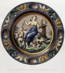 Diane (Artemis) chasseresse - Plat céramique, i "The work of Bernard Palissy" av C. Delange og C. Borneman, Paris
