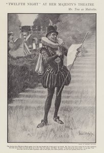 Herbert Beerbohm Tree som Malvolio i en produksjon av Shakespeares Twelth Night på Her Majesty's Theatre, London (litho)