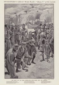 Scene fra en produksjon av Shakespeares Henry V på Lyceum Theatre, London (litho)