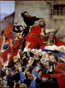 Skurkens apoteose eller Robert Macaires triumf Robert Macaire er en imaginær figur som symboliserer banditten og skruppelløs forretningsmann. Han er en kronerepresentant og heier i mengden. Maleri av Maurice Boutet de Monvel (1851-191