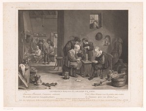 Krointeriør med kortspillfigurer Les Francs Maçons Flamands en Loge (tittel på objekt) av Bernard François Lépicié