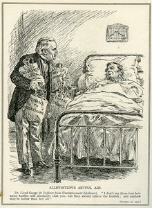 Dr Lloyd George foreslår å kurere den lidende fra arbeidsledighetsepidemien med fire varmtvannsflasker, 