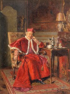 Kardinal ved kaffe, ca. 1895 (olje på plate) av Bernard Louis Borione