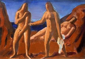 Gruppe av badende (olje om bord)