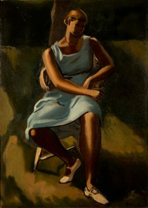 Sittende kvinnefigur (olje på lerret)
