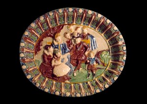 Rett som representerer Henri IV og hans familie. Keramikk i glasert jord av Bernard Palissy (1510-1589)