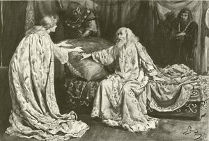 Frøken Ellen Terry som Cordelia, Mr Henry Irving som King Lear (gravyr) av Bernard Partridge