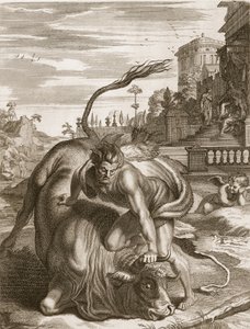 Achelous in the Shape of a Bull er beseiret av Hercules, 1731 av Bernard Picart