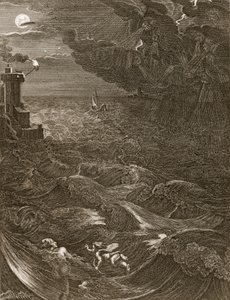 Leander svømmer over Hellespont for å møte sin elskerinnehelt, 1730 av Bernard Picart