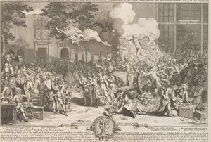 Monument til minne om dårskapen i året 1720 Monument consacré a la posterité og memoire de la foil incroyable de la XX. Anne du XVIII. siecle / Til det evige minnet om dårskapen til XX. år av XVIII. århundre (tittel på objekt) Hu h av Bernard Picart