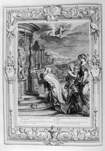 Oenus King of Calydon ofrer et offer til gudene (gravering) av Bernard Picart
