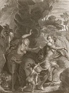 Orpheus, Leading Eurydice Out of Hell, ser tilbake på henne og mister henne for alltid, 1731 av Bernard Picart