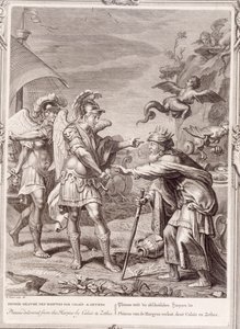 Phineus er levert fra harpiene av Calais og Zethes, 1731 av Bernard Picart