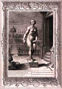 Pygmalion er forelsket i en statue han har laget, og ved sin bønn forvandler Venus den til en kvinne av Bernard Picart