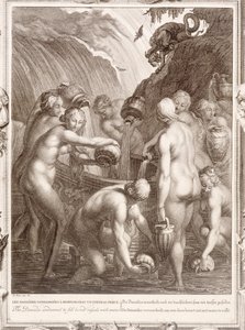 Danaidene dømt til å fylle kjedede fartøy med vann, 1730 av Bernard Picart