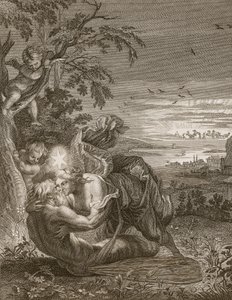 Tithonus, Auroras ektemann, forvandlet til en gresshoppe, 1731 av Bernard Picart