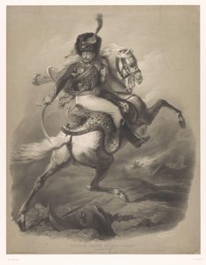 Overfallsbetjent til hest Le chasseur de la garde (tittel på objekt) Nye litografier med to typer kritt (serietittel) Nouveaux grupperer aux deux fargestifter (serietittel på objekt)