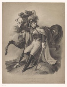 Cussier ved siden av hesten sin Le cuirassier (tittel på objekt) Nye litografier med to typer kritt (serietittel) Nouveaux grupperer aux deux fargestifter (serietittel på objekt)