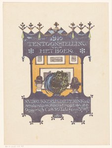 Annonse for stein- og boktrykkeriet Dieperink & Co 1910 Utstilling av boken (tittel på objekt) av Bernard Willem Wierink