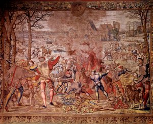 Jaktene til Maximilien kalt "Beautiful hunts of Guise": januar måned, Aquarius, villsvinjakt, flambee, kure - Tapet laget i de flamske verkstedene av Bernard van Orley (Barend, Barent, Bernaert van Brussel