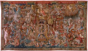 flamsk billedvev. Serien The Honours. Fortune, The Way to the Honours (La Fortuna, Camino de los Honores). Femte billedvev i serien. Modelltegnere fra kretsen til Bernard van Orley og Jan Gossaert de Mabuse. Produksjon Pieter van Aelst, Brusse