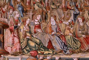 flamsk billedvev. Serien The Honours. Ære (El Honor). Andre billedvev i serien. Modelltegnere fra kretsen til Bernard van Orley og Jan Gossaert (Mabuse). Produksjon Pieter van Aelst, Brussel. Ca 1550. Stoff Gull, sølv, silke og ull. av Bernard van Orley