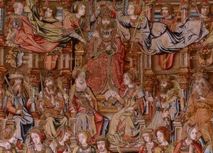 flamsk billedvev. Serien The Honours. Ære (El Honor). Andre billedvev i serien. Modelltegnere fra kretsen til Bernard van Orley og Jan Gossaert (Mabuse). Produksjon Pieter van Aelst, Brussel. Ca 1550. Stoff Gull, sølv, silke og ull. av Bernard van Orley