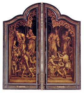 The Last Judgment and the Seven Works of Mercy, lukket (olje på panel) av Bernard van Orley
