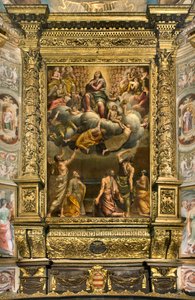 Apse, altertavle av Bernardino Gatti kalt Il Sojaro fullført av Giovanni Battista Trotti kalt IL Malosso, Jomfruens himmelfart