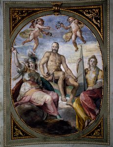 Allegorisk representasjon av Cosimo I, fresco, av Bernardino Poccetti (1548-1612). Sala di Bona-taket, Pitti-palasset, Firenze. Italia